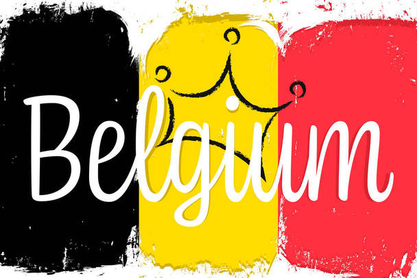Belgium zászló, banner grunge kefével. Függetlenség Napja. Nemzeti trikolor eredeti színekben. - Vektor, kép