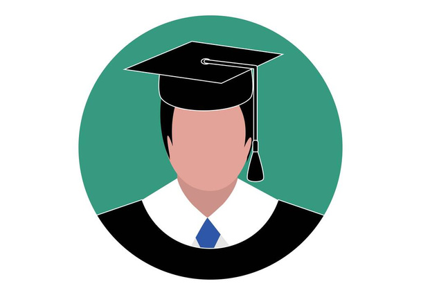 Icona circolare di uno studente laureato o laureato. Laureato - Vettoriali, immagini