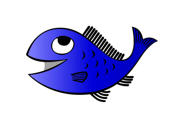плоская иллюстрация разноцветной рыбы в оттенках синего с черными линиями - Фото, изображение