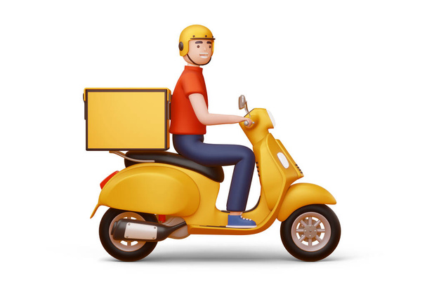 Livreur à moto avec boîte de livraison, rendu 3d. - Photo, image