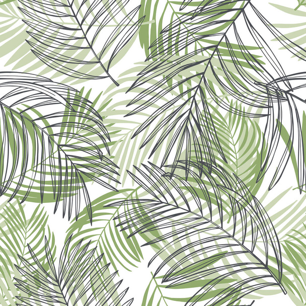 Векторный бесшовный узор с нарисованными вручную пальмовыми листьями. Рисунок. - Вектор,изображение
