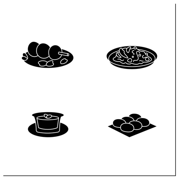 Iconos glifo comida japonesa - Vector, imagen
