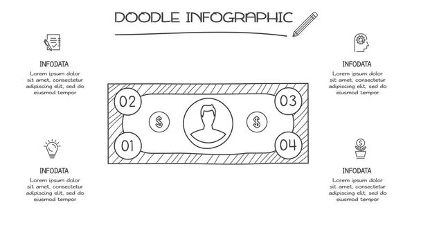 Doodle-Zyklus-Infografik mit 4 Optionen. - Vektor, Bild