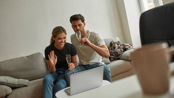 Picture of a couple having informal online conversation  - Photo, image
