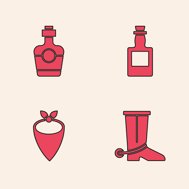 Set Cowboy boot, Tequila bottle, and bandana icon. Vector - Διάνυσμα, εικόνα