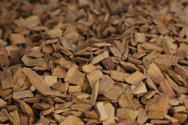 macro photo natural ecological wood chips for smoking a mixture of alder and beech trees small fraction - Photo, Image