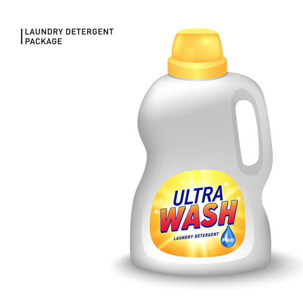 Realistic mock up of container for liquid detergent with designed etiquette. Detergent package. - Vetor, Imagem