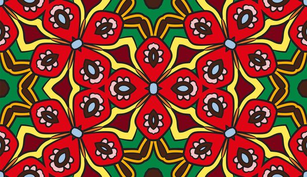 Abstrato colorido doodle padrão geométrico flor sem costura. Fundo floral. Mosaico, geo telha de ornamento linha fina. - Vetor, Imagem