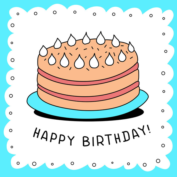 Vector illustration of birthday cake on white color background with frame and header - Διάνυσμα, εικόνα