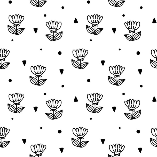 Vector seamless pattern with flower on white color background - Vector, Imagen