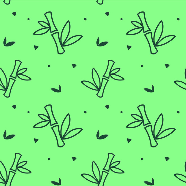 Vector seamless pattern with bamboo stem on green color background - Vector, Imagen