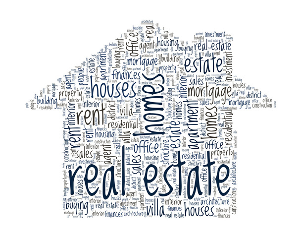 Real Estate Concept - House shaped word cloud - Vector, Image