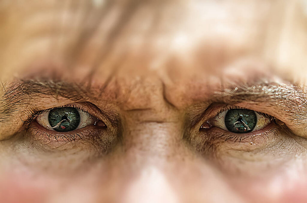 The eyes of a man with concentrated blue eyes - 写真・画像