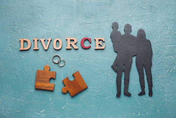 Composition with word DIVORCE on color background - Photo, Image