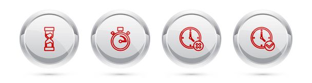 Set line Old hourglass, Stopwatch, Clock delete and . Silver circle button. Vector - Vector, Image