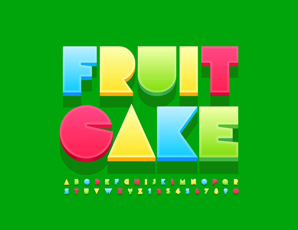 Vector colorful sign Fruit Cake. Bright abstract Font. Creative Alphabet Letters and Numbers set - Wektor, obraz