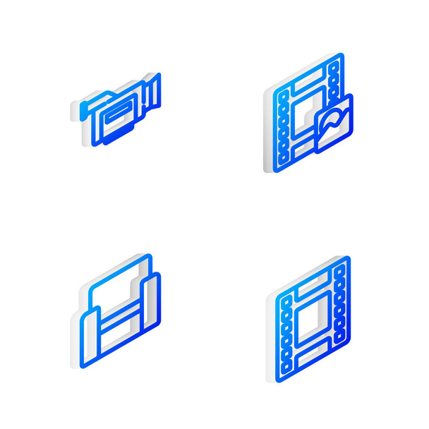 Set Isometric line Play Video, Cinema camera, chair and icon. Vector - Vector, Image