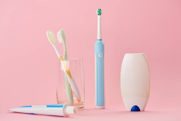 Oral care, toothbrush, toothpaste and dental floss - Photo, Image
