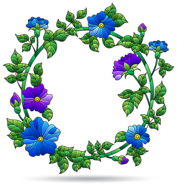 Illustrations in stained glass style with flower wreath, flower frames isolated on a white background - Vector, Image