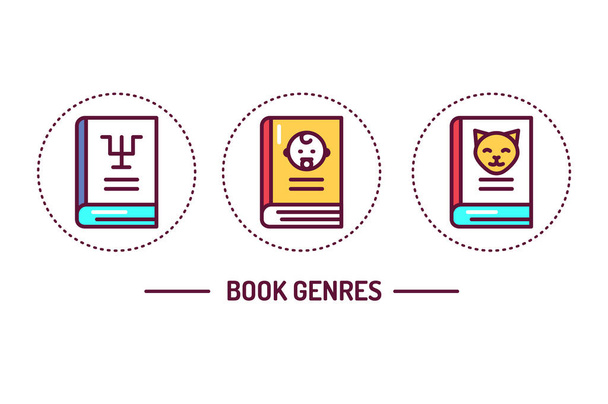 Genres of books color line icons concept. Vektorová ilustrace. - Vektor, obrázek