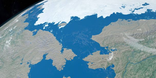 Chukchi Sea maapallolla, ilmakuva ulkoavaruudesta. 3d renderointi - Valokuva, kuva