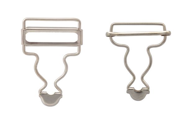 Fibbie e rivetti per cinture, catena moschettone in metallo isolata su bianco - Foto, immagini