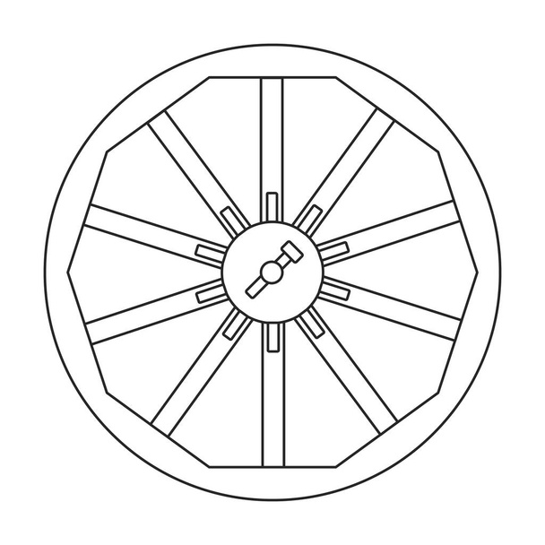 Wheel cart vector outline icon. Vector illustration wood cartwheel on white background. Isolated outline illustration icon of wood wheel cart. - Vetor, Imagem