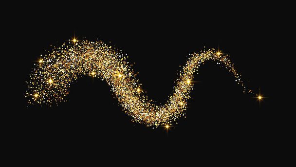 Goldglitzerndes Konfetti winkt und Sternenstaub. Goldene magische Funkeln auf dunklem Hintergrund. Vektorillustration - Vektor, Bild