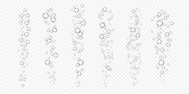 Onderwater bruisende lucht, zuurstof of waterbellen geïsoleerd op witte achtergrond. Realistische illustratie van bruisende sprankelingen in bruisende drank. Natrium- of champagnetextuur - Vector, afbeelding