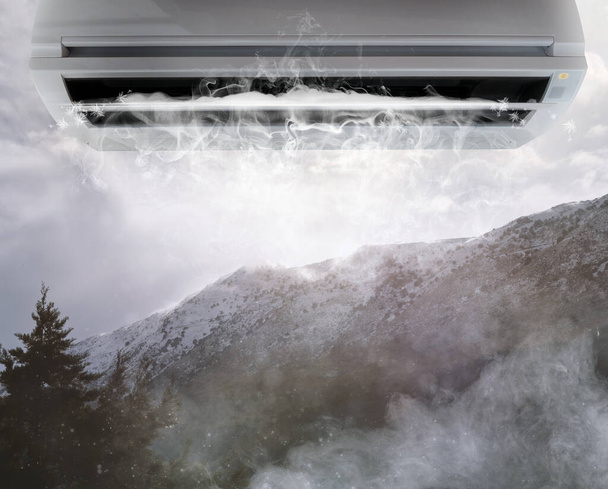 Ilmastointilaite laittaa hyvin raitista ilmaa ja se näyttää pysyvän vuorilla - Valokuva, kuva