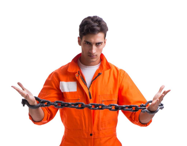 Κρατούμενος με τα χέρια του δεμένα απομονωμένα σε λευκό φόντο. - Φωτογραφία, εικόνα