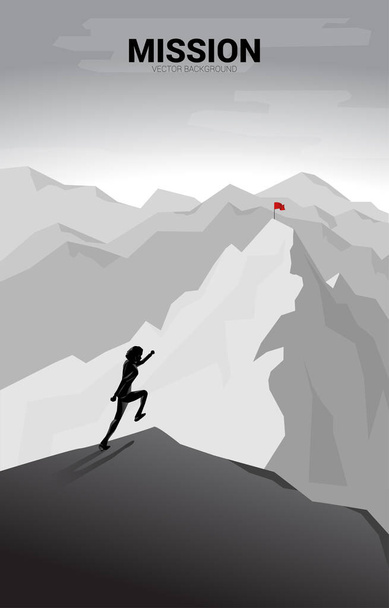 Businessman running to flag at top of mountain. Concept of Goal, Mission, Vision, Career path, Vector concept Polygon dot connect line style - Vector, Image
