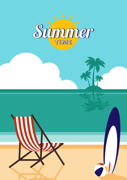 Summer time and happy holiday concept design template background decorative with beautiful beach. Can be used for print, publication, brochure, backdrop, leaflet, flyer, banner, vector illustration - Vektor, obrázek