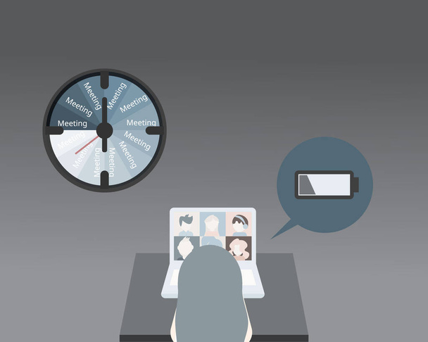 video oproep vermoeidheid van het hebben van vergadering de hele dag als je werkt vanuit huis  - Vector, afbeelding