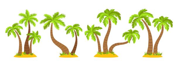 Trópusi sziget pálmafák rajzfilm készlet vektor - Vektor, kép