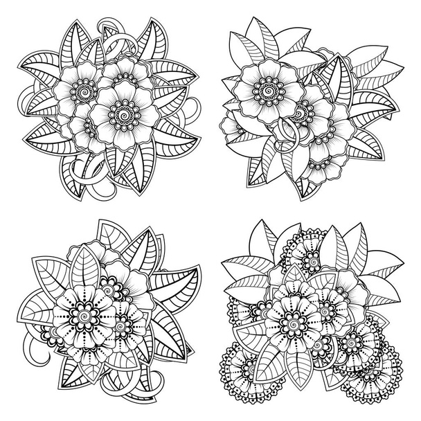 Set of Mehndi flower for henna, mehndi, tattoo, decoration. decorative ornament in ethnic oriental style. coloring book page. - Vector, imagen