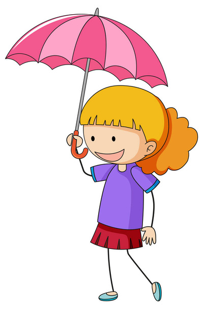Menina segurando guarda-chuva desenho animado personagem ilustração - Vetor, Imagem