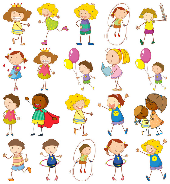 Set van verschillende kinderen in doodle stijl illustratie - Vector, afbeelding