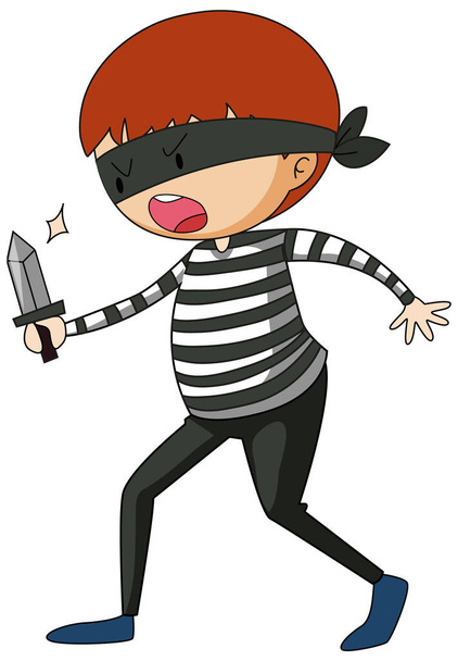 Egy tolvaj firka rajzfilm karakter elszigetelt illusztráció - Vektor, kép