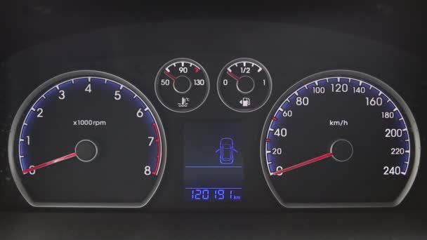 Car dashboard lights up when engine starts. Car dashboard turns on - Footage, Video