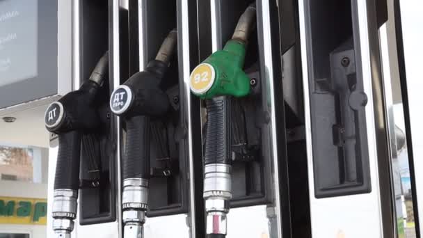 Petrol Station. Gas pump close up. Different Gasoline Gun at a Gas station. - Footage, Video