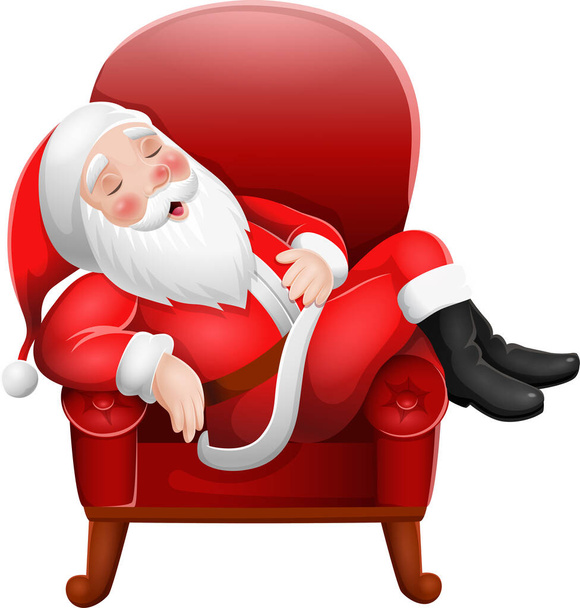 Ilustración vectorial de Cartoon Santa Claus durmiendo en sillón - Vector, imagen
