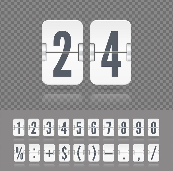Vintage szimbólumok időmérő vektor sablon. Flip számok betűtípus idő számláló információs oldal. White analog countdown betűtípus - Vektor, kép