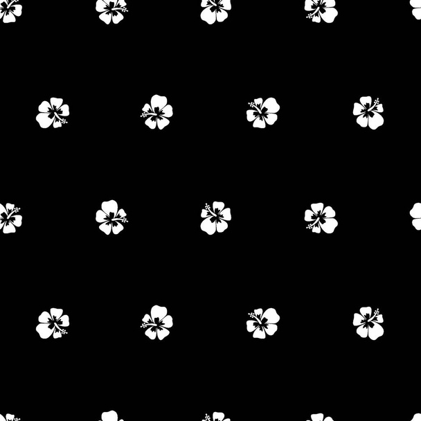 ハイビスカスの花のシームレスなパターン黒と白の背景 - ベクター画像