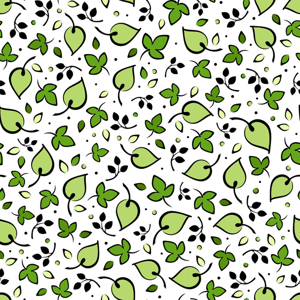 Seamless pattern with green leaves. Vector illustration. - Вектор,изображение