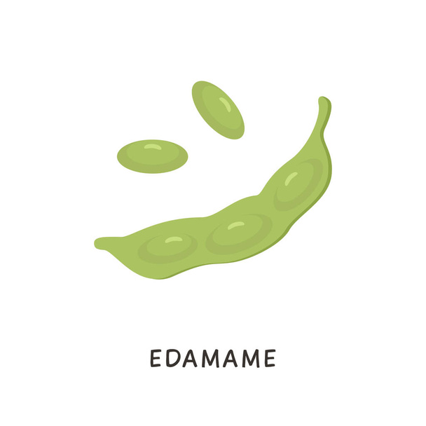Векторная карикатура Edamame green beans иллюстрация. Капсулы сои изолированы на белом фоне. Соевый продукт.  - Вектор,изображение
