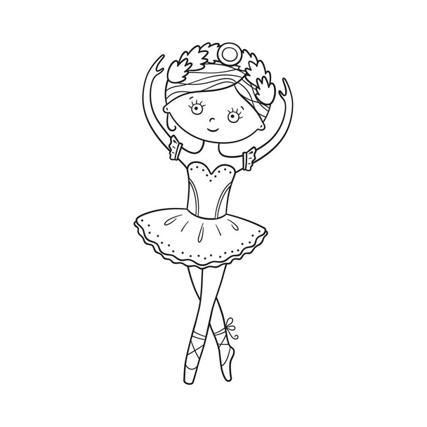 Little cute ballerina in pointe shoes and dress. Isolated vector illustration in doodle style - Vector, Image