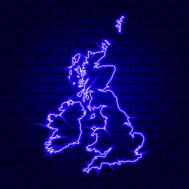 United Kingdom glowing neon sign on brick wall background - Vector, Image