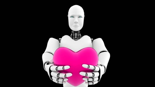 Robot futurista, inteligencia artificial CGI sobre fondo negro - Foto, imagen