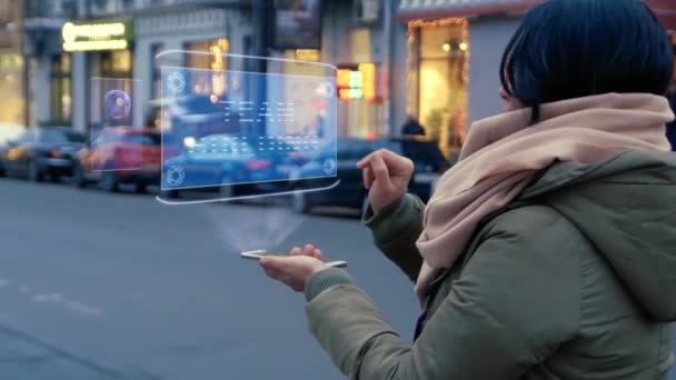 Mujer interactúa holograma Team Building - Metraje, vídeo